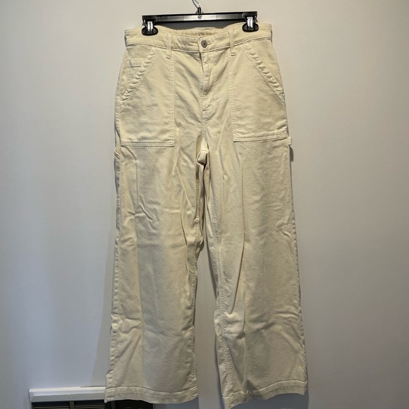 American Eagle Curvy Super High Rise Baggy Wide Leg Stretch Cream Pants Size 12 - Picture 1 of 10